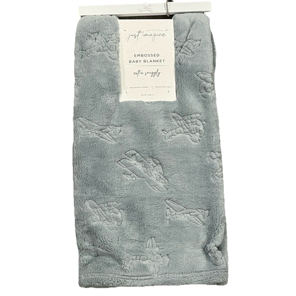 Just Imagine Embossed Airplanes Baby Plush Blanket Blue New